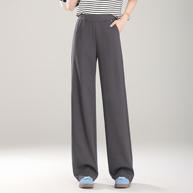 Spring 2025 Women's Elastic High-Waist Straight-Leg Pants - Fashionable, Versatile, Wide-Leg Design