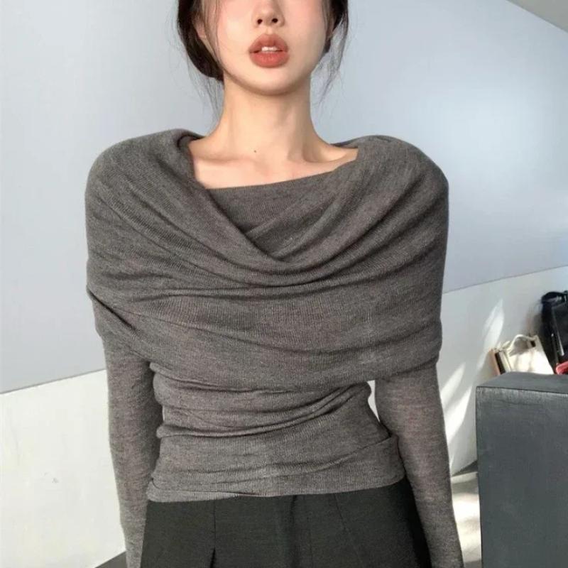 Deeptown Korean Style Knitted Sweater Women Elegant Off Shoulder Female Jumper Harajuku Fashion Gyaru Sexy Pullover Aesthetic