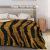 Asian Style Chinoiserie Flannel Blanket Animal Print Tiger Stripes Throw Blankets Brown Golden Black Tiger Print Warm Throw Blan