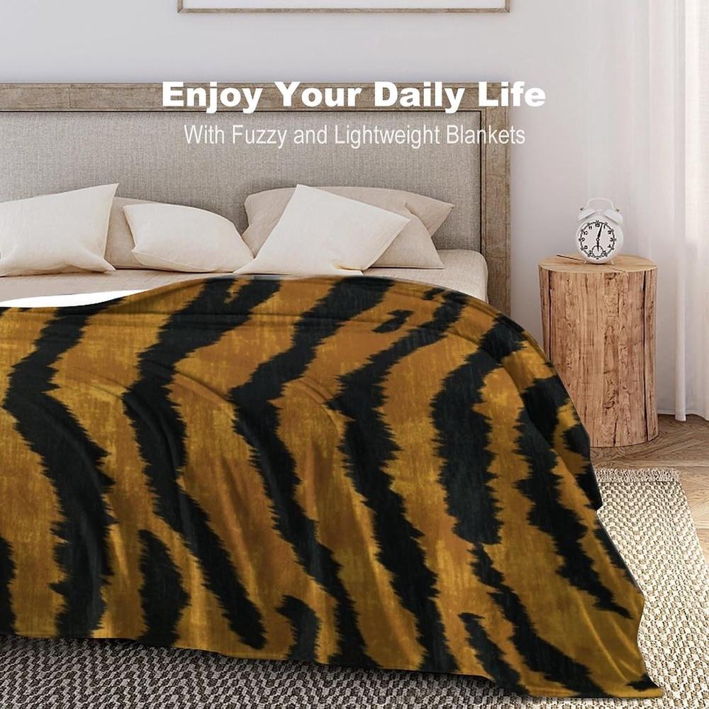 Asian Style Chinoiserie Flannel Blanket Animal Print Tiger Stripes Throw Blankets Brown Golden Black Tiger Print Warm Throw Blan