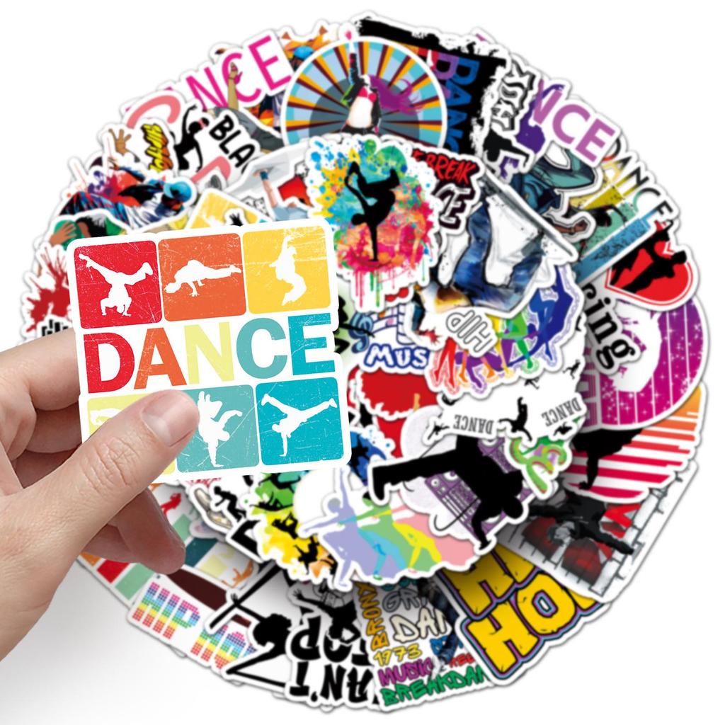 50pcs Trendy Hip Hop Dance Cartoon Stickers - Waterproof Decoration for Skateboards, Laptops, and More