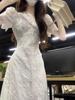 French Sweet Spice Girl Dress Women's Summer V-Neck High Sense Gentle Princess Dress Tall Man Coffee Break Waist Long Dress