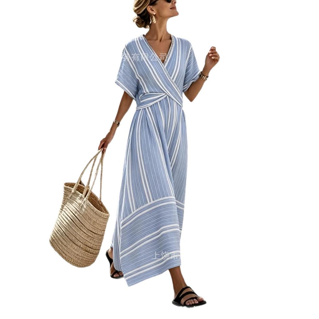 Holiday style seaside v-neck loose long dress summer new simple dress