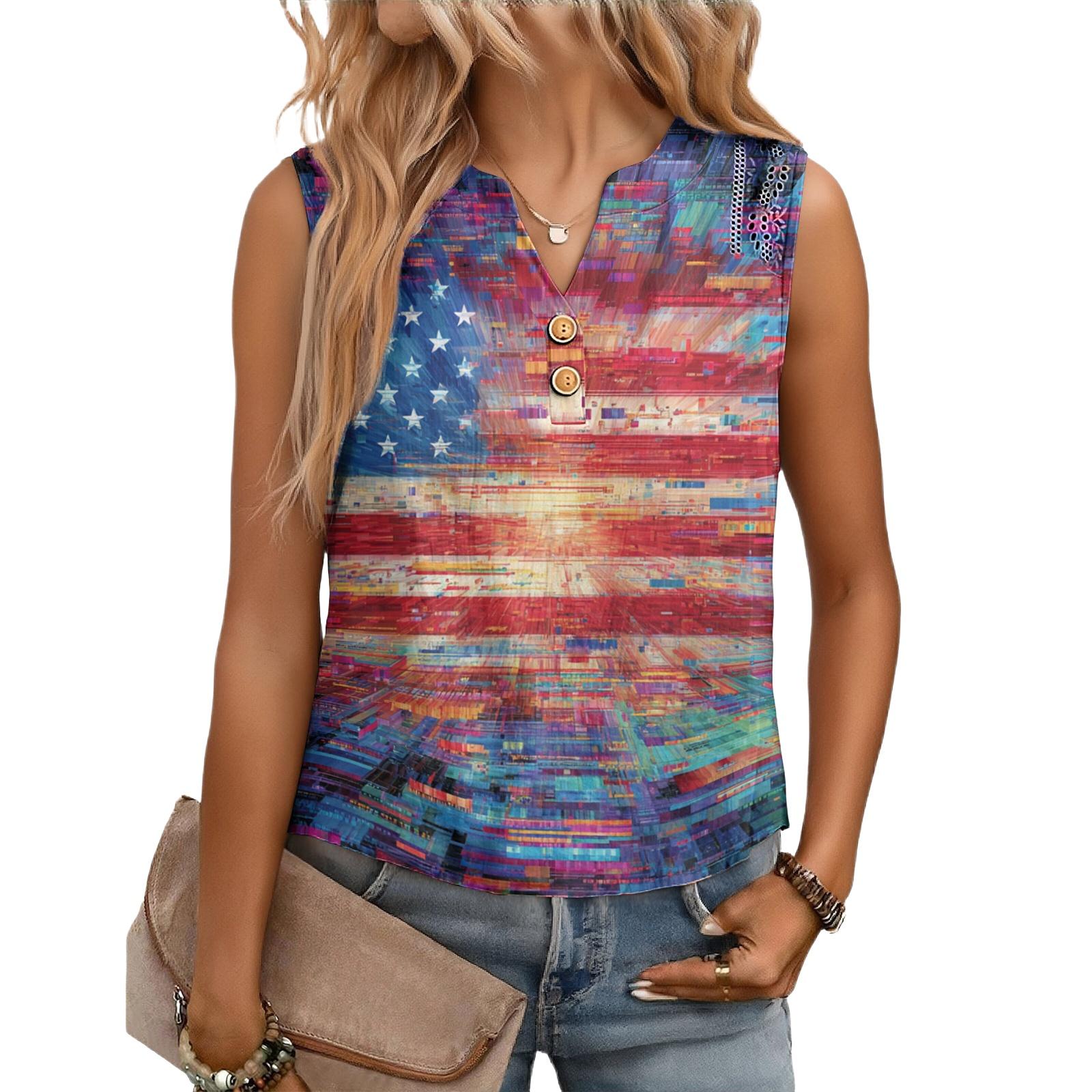 

Womens Spring Tops Sleeveless Button Front Blouse Summer Shirts for Women Printed Casual Loose Fit Womens Summer Shirts XL винний