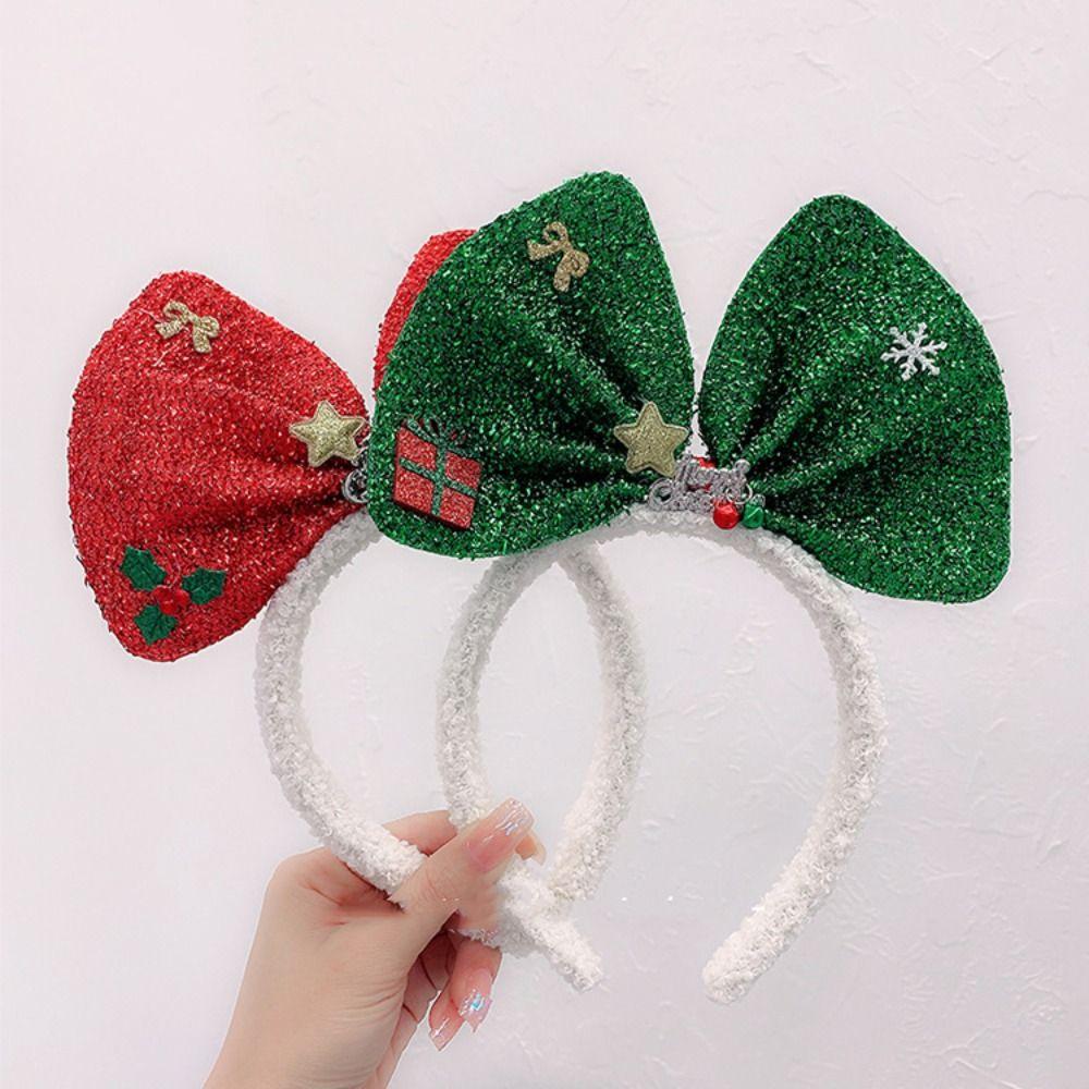 Shiny Bowknot Hair Hoop Plush Christmas Headband Elegant Christmas Hairband  Ladies
