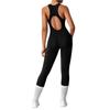 Tuta da Yoga da Donna alla Moda Monocolore Girocollo Schiena Stretta Tuta da Yoga