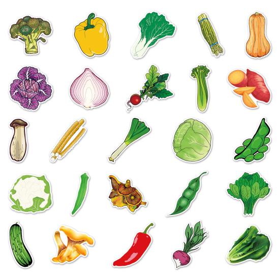 50Pcs Vegetable Stickers Self-Adhesive Decals Cabbage Onion Series Tomato Vegetable Waterproof Decorative Cute Laptop Guitar Skateboard