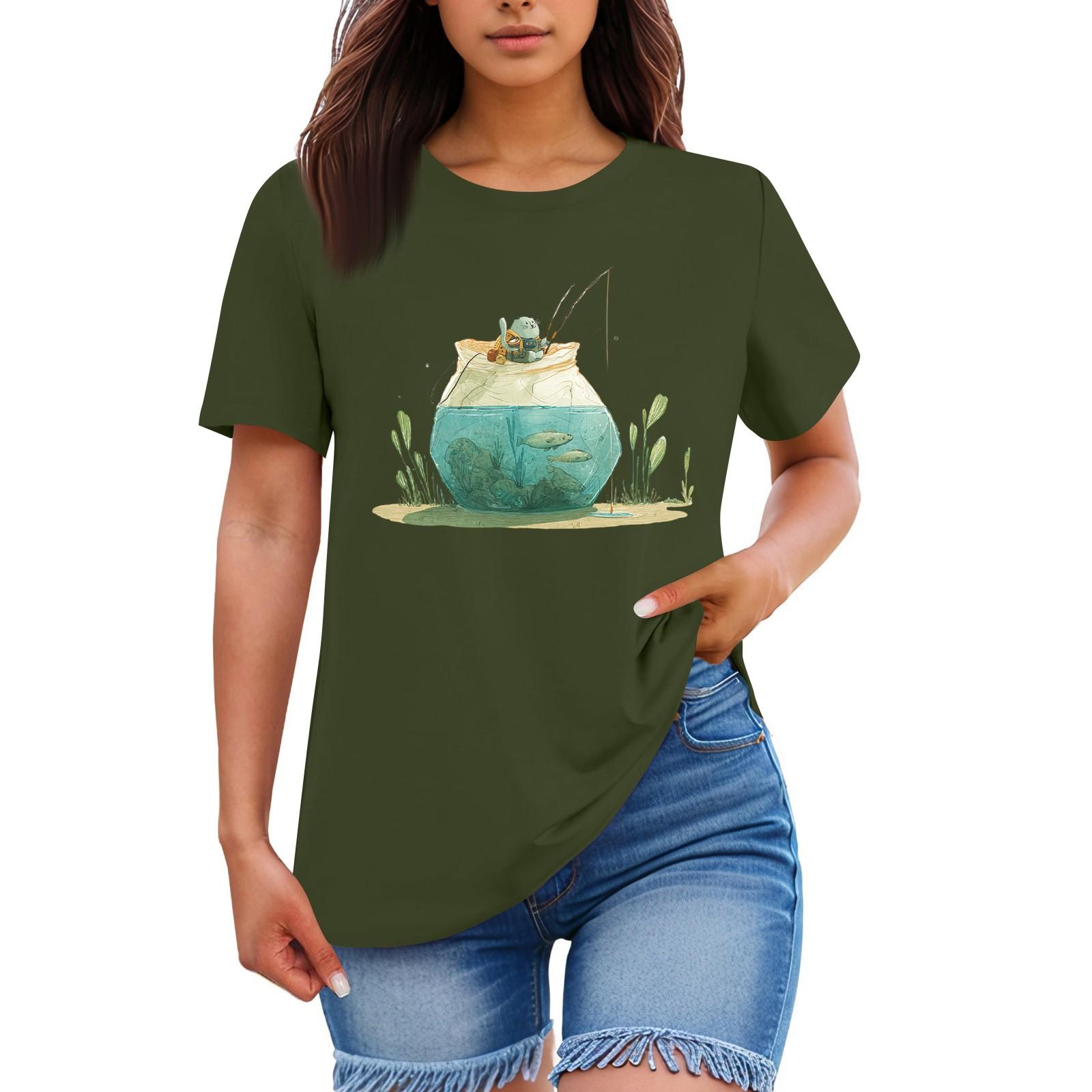 

Женская свободная удобная повседневная модная футболка с круглым вырезом и короткими рукавами с животным принтом XXL