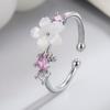 New Crystal Shell Flower Zircon Open Ring Cherry Blossoms Sakura Leaf Adjustable Wedding Rings for Women Girl Sweet Jewelry Gift