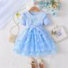 Girls Butterfly Tulle Dress, Art Print,Cute Princess Party Dress with Bow, Short Sleeve Summer Dress for Little Girls