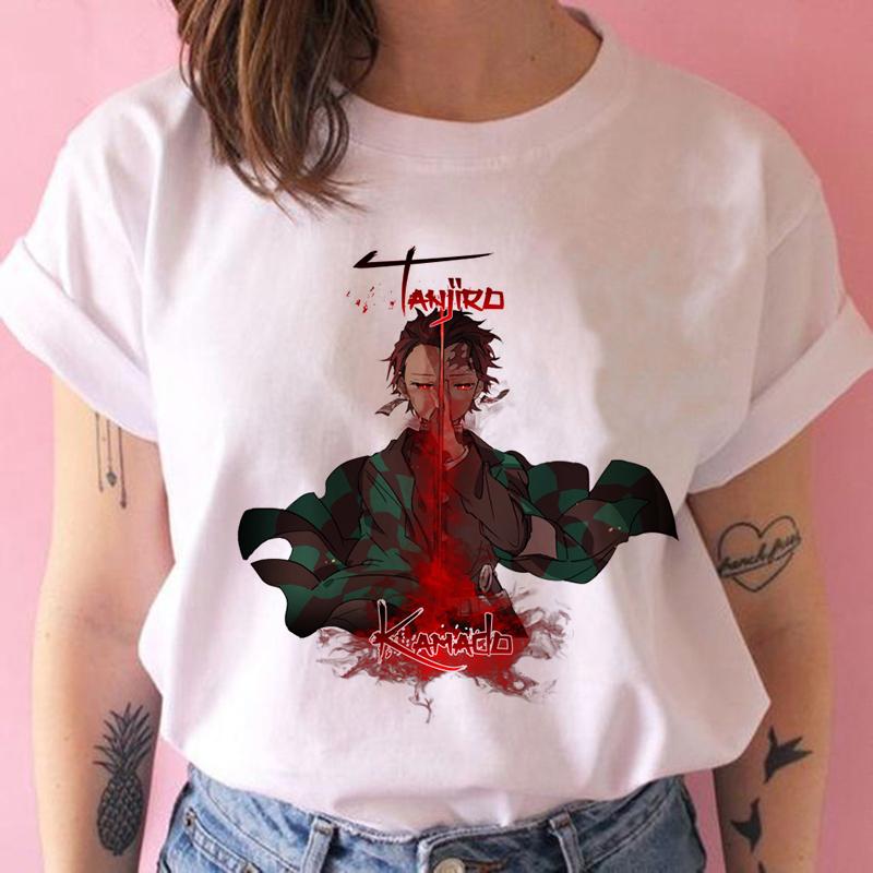 2023 New Women T-Shirt Kimetsu No Yaiba Demon Slayer Top Female T Shirt Harajuku Streetwear O-Neck Casual Ladies Tees Clothing