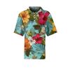 Women Casual Short Sleeve Hawaiian Print Waffle Knit Polo Shirt Lightweight Breathable Summer Top Relaxed Fit