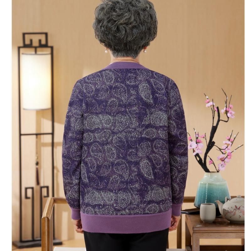 Loose Old Lady Spring and Autumn Coat Old Man Clothes Women Old Man Grandma Sweater Mother Clothing Thin Knitted Cardigan