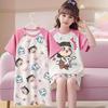 Three-Piece Girls' Pajama Set: Short Sleeve, Long Pants, Lightweight Sleepwear for Kids