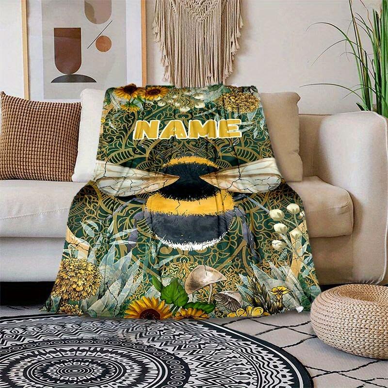The Moon And The Bee Customize Your Name Blanket Used For Chair Office Sofa Bed Camping Soft And Warm Giving Friends And Relatives Birthday Graduation