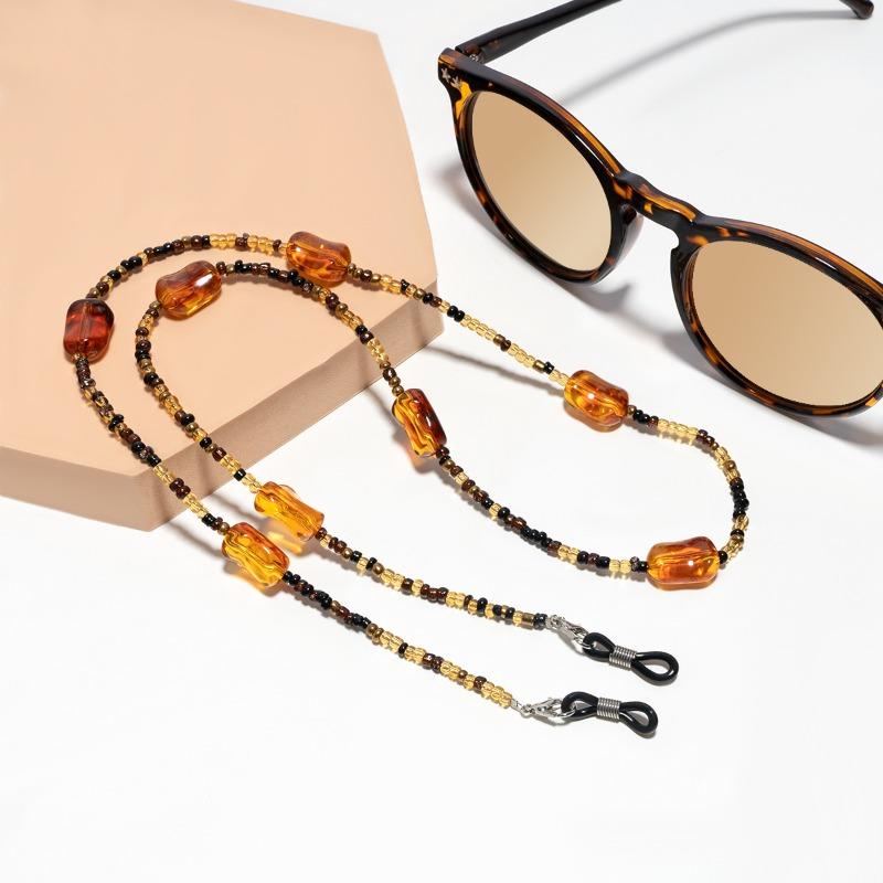 Retro Amber Beaded Glasses Chain for Women Men Trendy Handmade Beads Hangs Mask Sunglasses Lanyard Chain Glasses Decoration