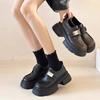 sponge cake platform small leather shoes women's shoes new autumn black thick heel retro single shoes