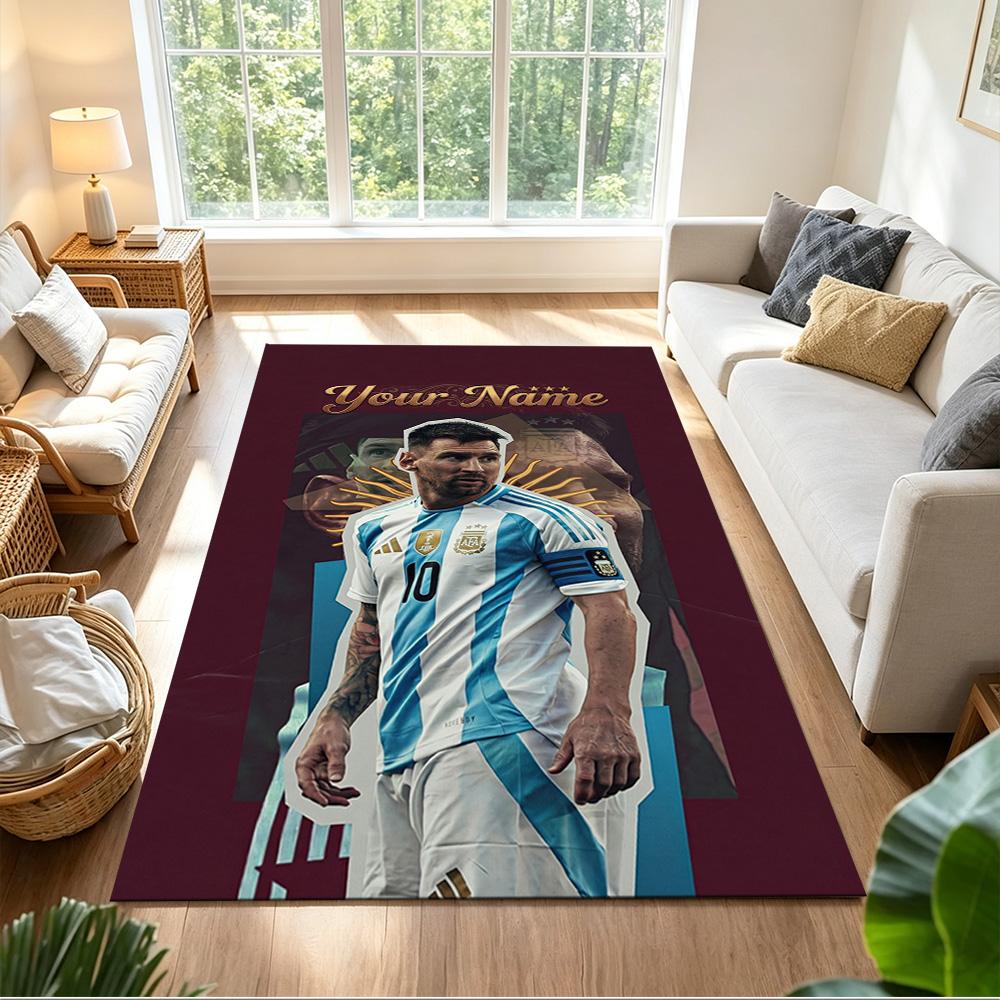 Football Messi Customize Your Name Floor Mat Design for Outdoor Study room Kitchen Decorate room Anti-slip Rug Office home decor Wedding Party Gift