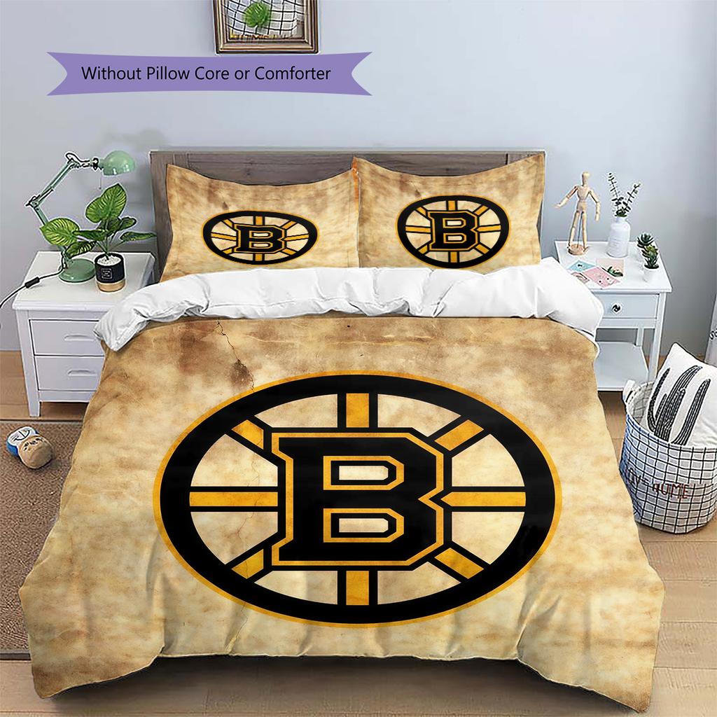 Boston Bruins2 Pattern Bedding Quilt Set Home Decoration Gift (1 * duvet cover + 2 * pillowcase without core)