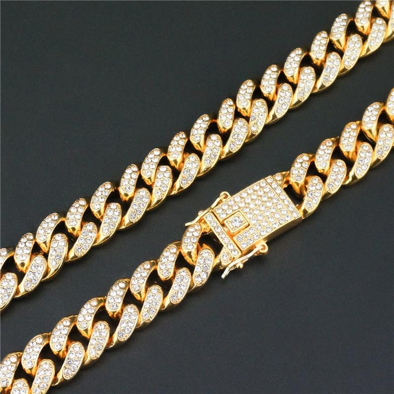 13MM AAA Rhinestone Iced Out Miami Cuban Link Chain Necklace For Men Women Chains Hip Hop Silver Color Jewelry On The Neck Gift