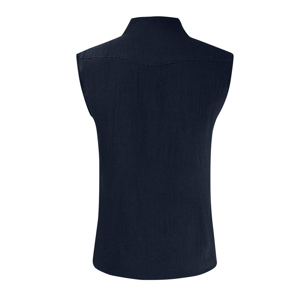 Men's Summer Hawaiian Color Sleeveless Button-Down Shirt