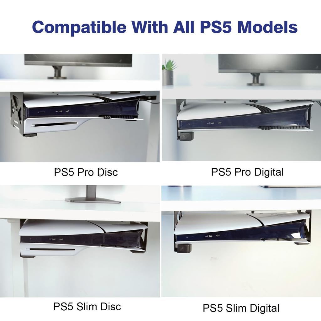 Monzlteck Under-Desk Holder Stealth Mount for PS5, Compatible with PlayStation 5 Disc & Digital Edition Consoles