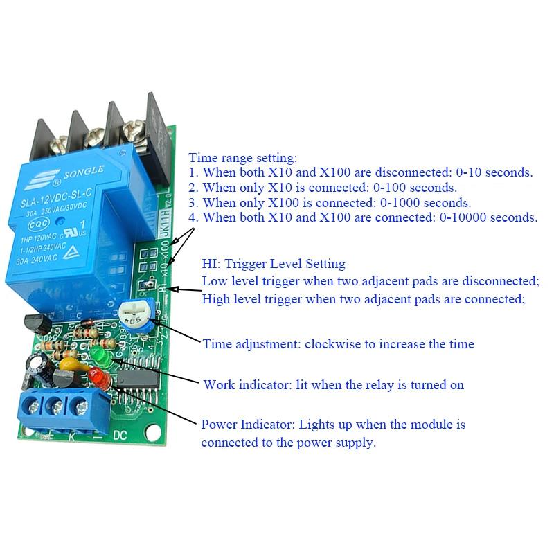 High-power 30A Time Delay Relay Module 12V24V Circuit Timer Control Switch 1-10000s Delay Adjustable Conduction Relays 5