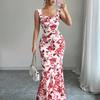 New Women's Sweet and Fresh High Waist Fashion Floral Print Dress