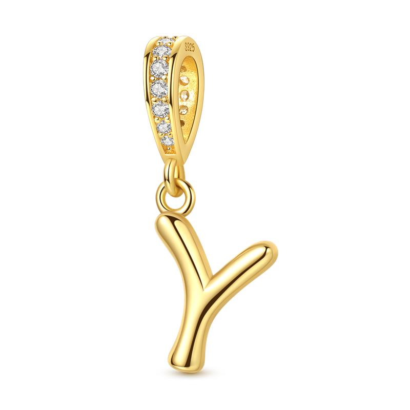 925 Silver Golden Series Charms Bead with CZ Zircon Whale Butterfly Sun Pendant for DIY Fashion Jewelry Bracelet