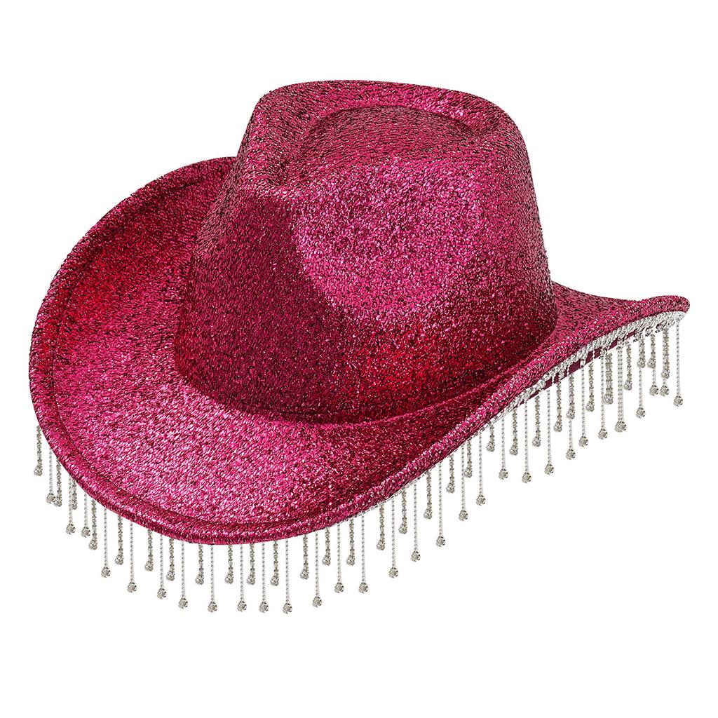 New Men's and Women's Western Cowboy Hats, Big Brim, Fashionable Rhinestones, Fringed Peach Heart Design, Bridal Top Hat, Birthday.