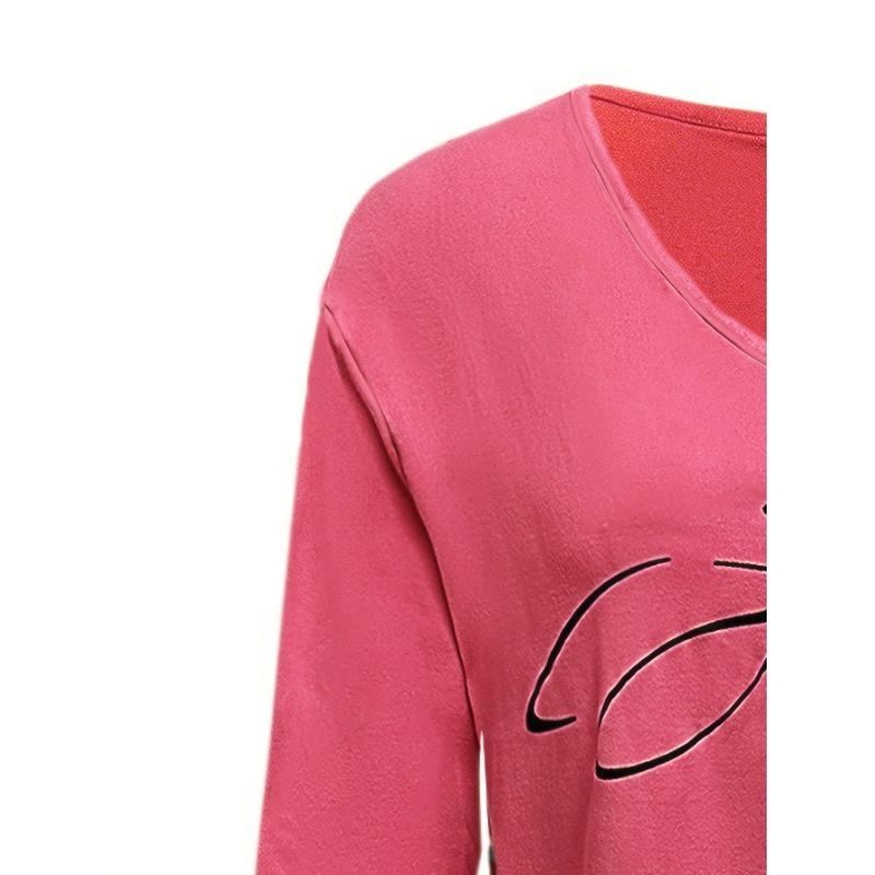 Vår og høst Dame Langermet Topp Øyenstikker V-hals Løs Bluse