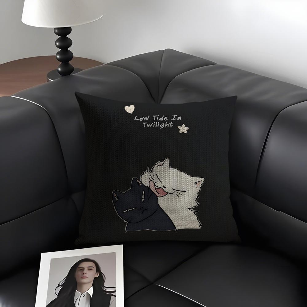 L-Low Tided In Twilight Comic Cushion Cover Natural Linen Organic Fabric Double-Sided Printing Sofa Home Decor Gift Pillow Case