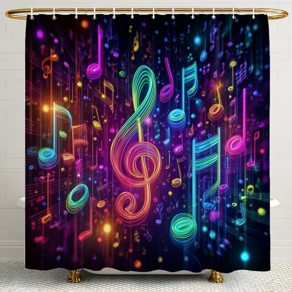 

Music Style Shower Curtain,Colorful Note Pattern Modern Home Bathroom Decoration Fabric Bath Curtains With Hooks W60H190(CM)-1 Pcs