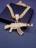 Men's Hip Hop 14K Gold Plated AK Gun Pendant Necklace Rhinestones Daily Party Wear Fashion Zircon Accessory