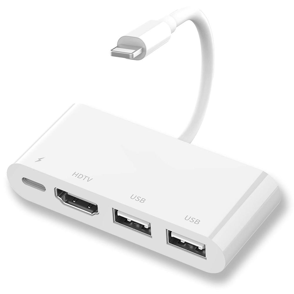 

Адаптер 4 в 1 8Pin до HD+USBx2+8Pin для iPhone iPad Проектор ТВ Дзеркальне відображення Клавіатура Миша Підключення камери As Shown A