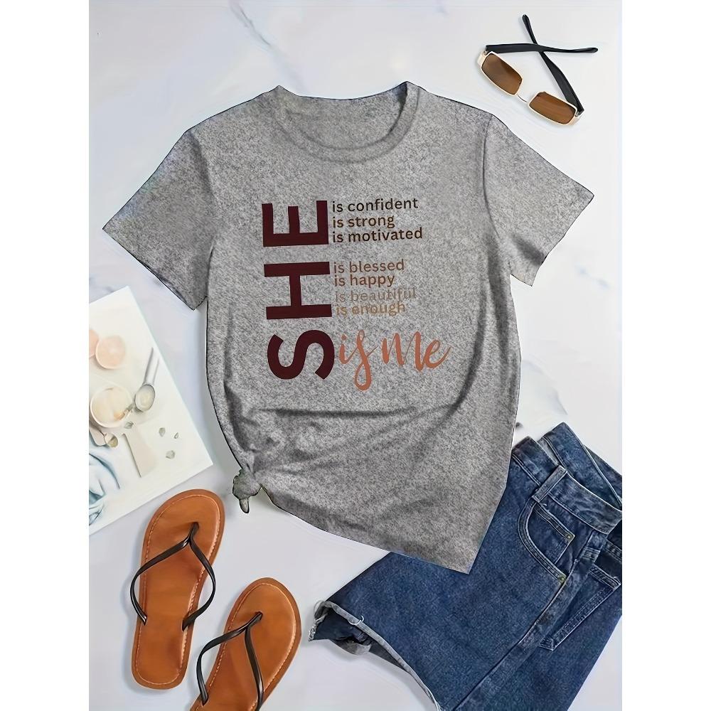 

Women Cotton Short Sleeves T-shirts She Is Me Empowering Women s Tee Casual White Top 3XL