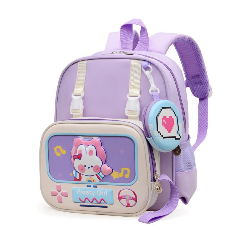 Capacity Big Kids Backpack With Cartoon Rabbit Giraffe Print Design For Daily