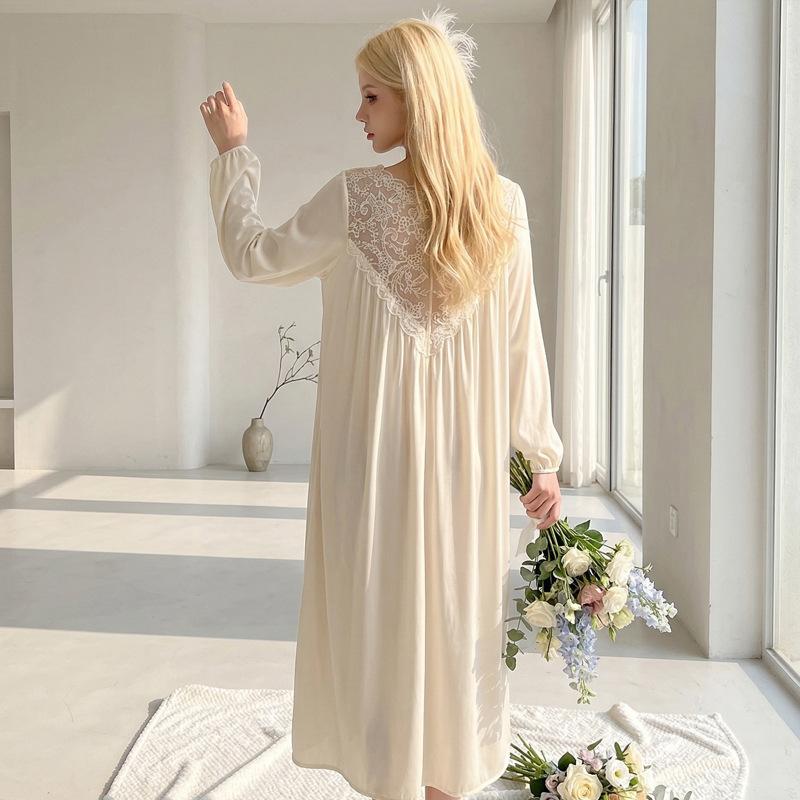 Verlängertes Nachthemd Damen Sommer Spitze Schöner Rücken Große Größe Locker Dünne Eis Seide Pyjama Sexy Reiner Wunsch Langärmeliges Kleid