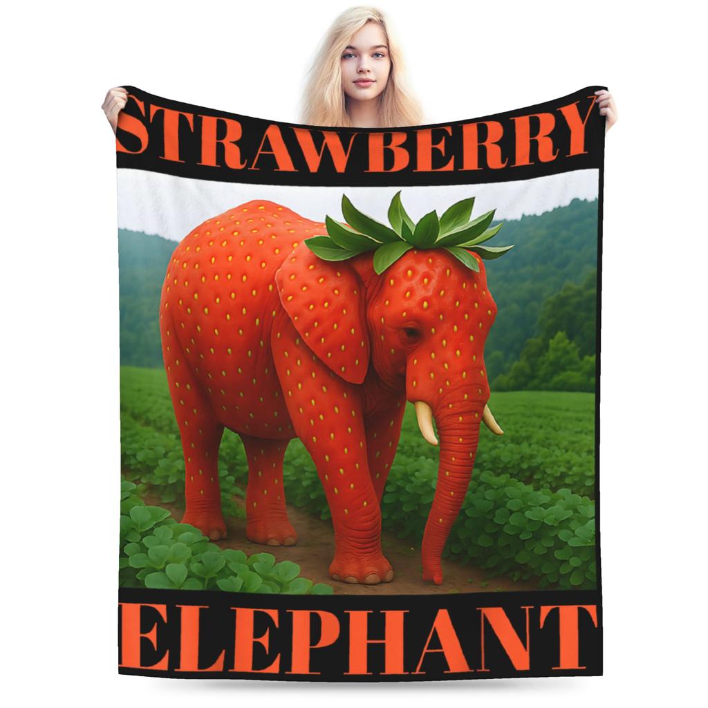 Cartoon strawberry elephant pattern Flannel printed blanket suitable for all seasons suitable for living room office sofa travel