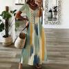 Women Plus Size V Neck Short Sleeve Printed Casual Straight Long Dress