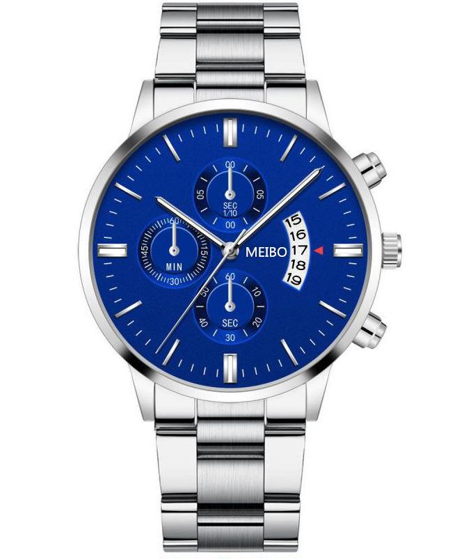 Men'S Business Watch, Steel Belt Calendar Couple, Men'S Classic Fake Three-Eye Quartz Watch