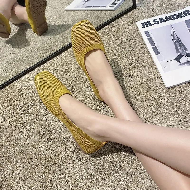 Fashion Stretch Knit Fabric Shoes Spring New Women Flat Heel Anti Skid Ballet Flats Shoes Slip On Breathable Loafer Femalehj89