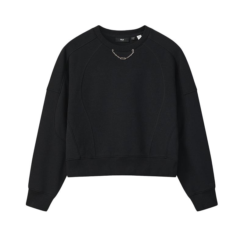 Fila Milano Series Fashionable Versatile Slimming Short Knit Sweatshirt Women Sweatshirt F11W545213FBK