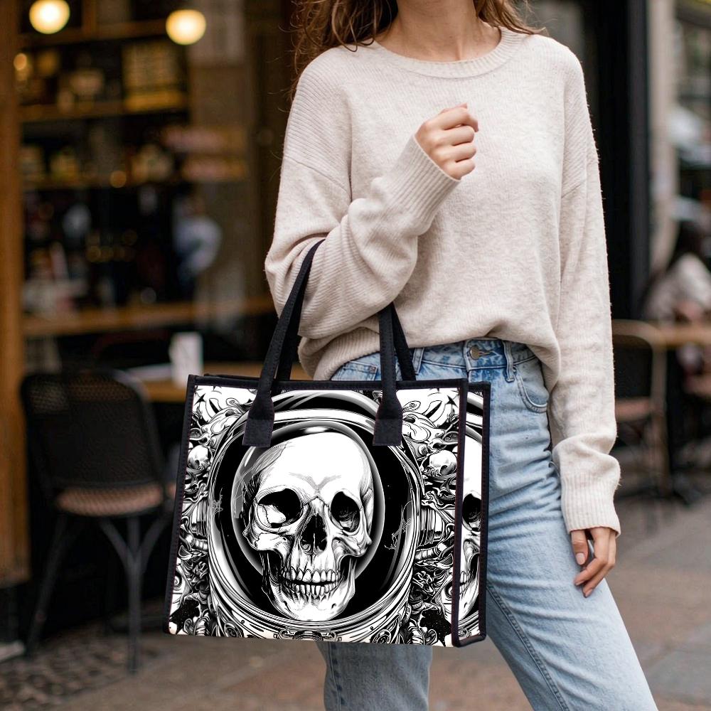 Gothic Skull Print Tote Bag For Daily Use