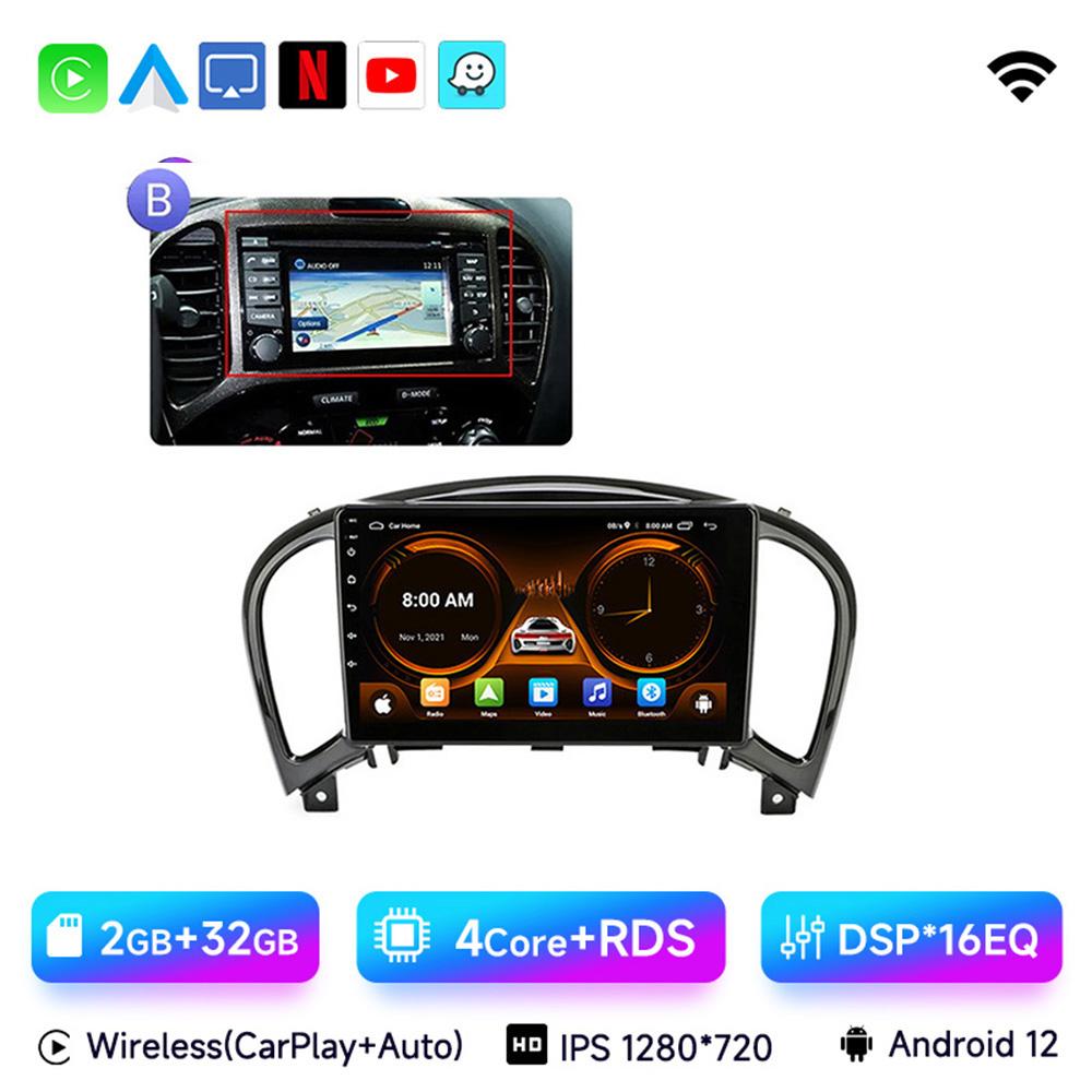 JIUYIN Android 13 Wireless CarPlay Android Auto Radio for Nissan Juke YF15 2010 2011 2012-2014 4G Car Multimedia GPS 2din