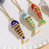 3D Brass Colorful Small Koi Carp Movable Mini Metal Fish Funny Plated Enamel Fish Charms  Key Ring