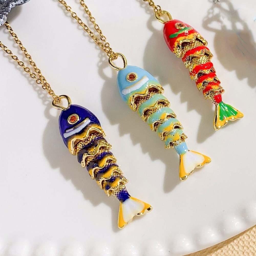 3D Brass Colorful Small Koi Carp Movable Mini Metal Fish Funny Plated Enamel Fish Charms  Key Ring