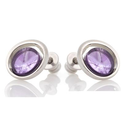[R5580] - Ασημένια σκουλαρίκια 'Meghan' ασημί αμέθυστος (ρόδιο επιμεταλλωμένο) - 12 mm