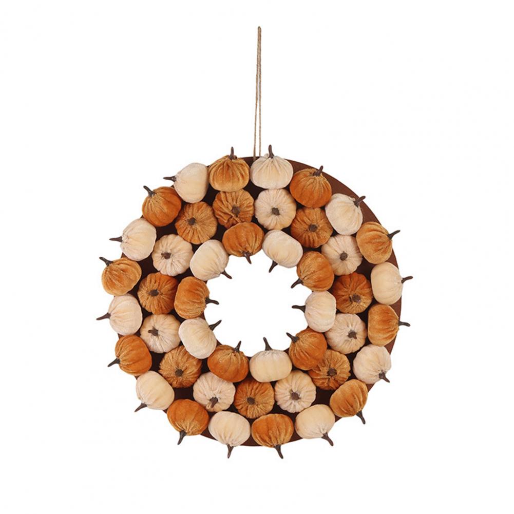 

Spring Festival Decoration Festive Wreath Fall Harvest Fabric Pumpkin Wreath with Colorful Mini Gourds for Autumn Thanksgiving