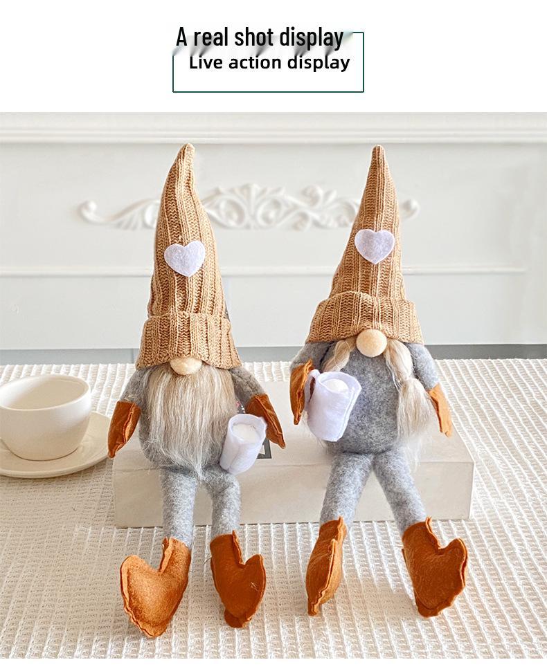Cross-Border Knitted High-Hat Doll with Hanging Legs - Hand-Grind Coffee Christmas Plush Decoration